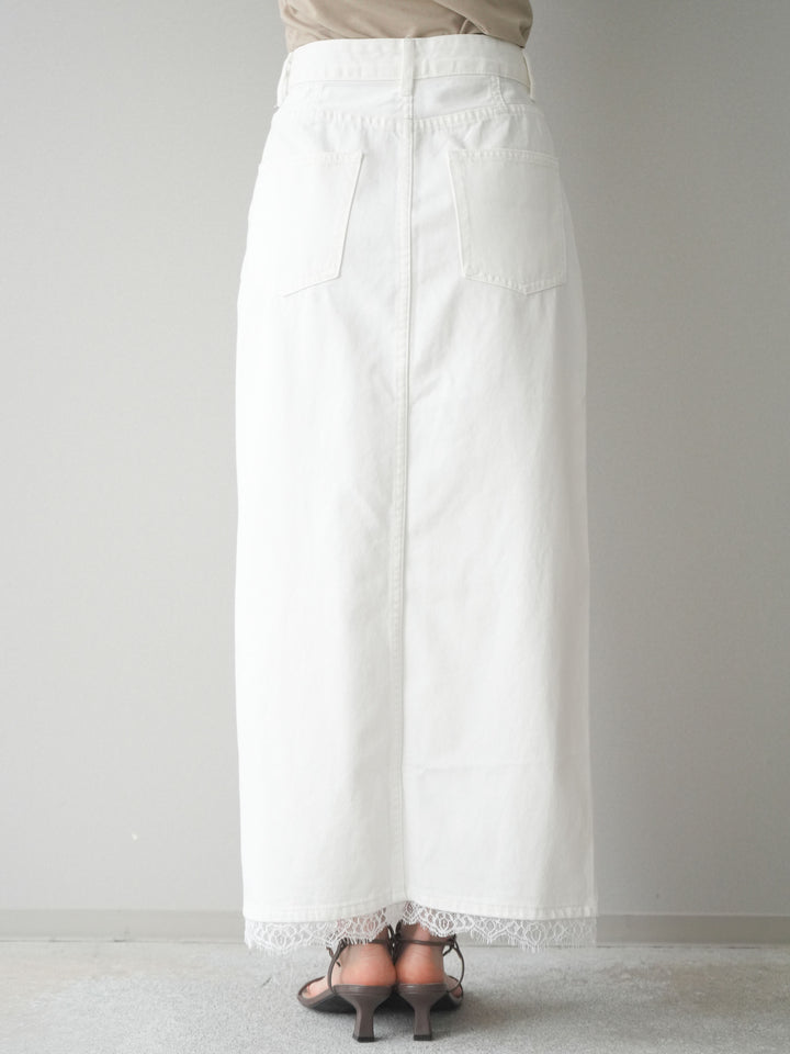 [予約]ハイスリットレースデニムスカート/white