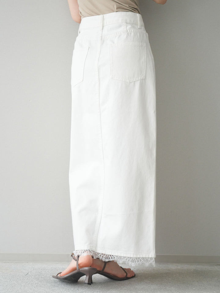 [予約]ハイスリットレースデニムスカート/white