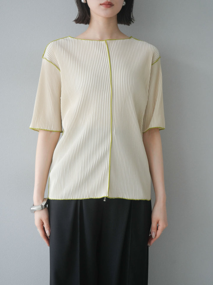 【預購】色彩協調的柔和褶皺半袖上衣/象牙白