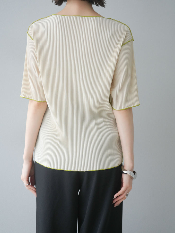 【預購】色彩協調的柔和褶皺半袖上衣/象牙白