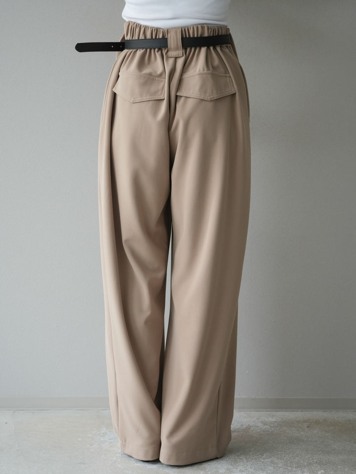 [予約]ベルト付タックワイドパンツ/ベージュ