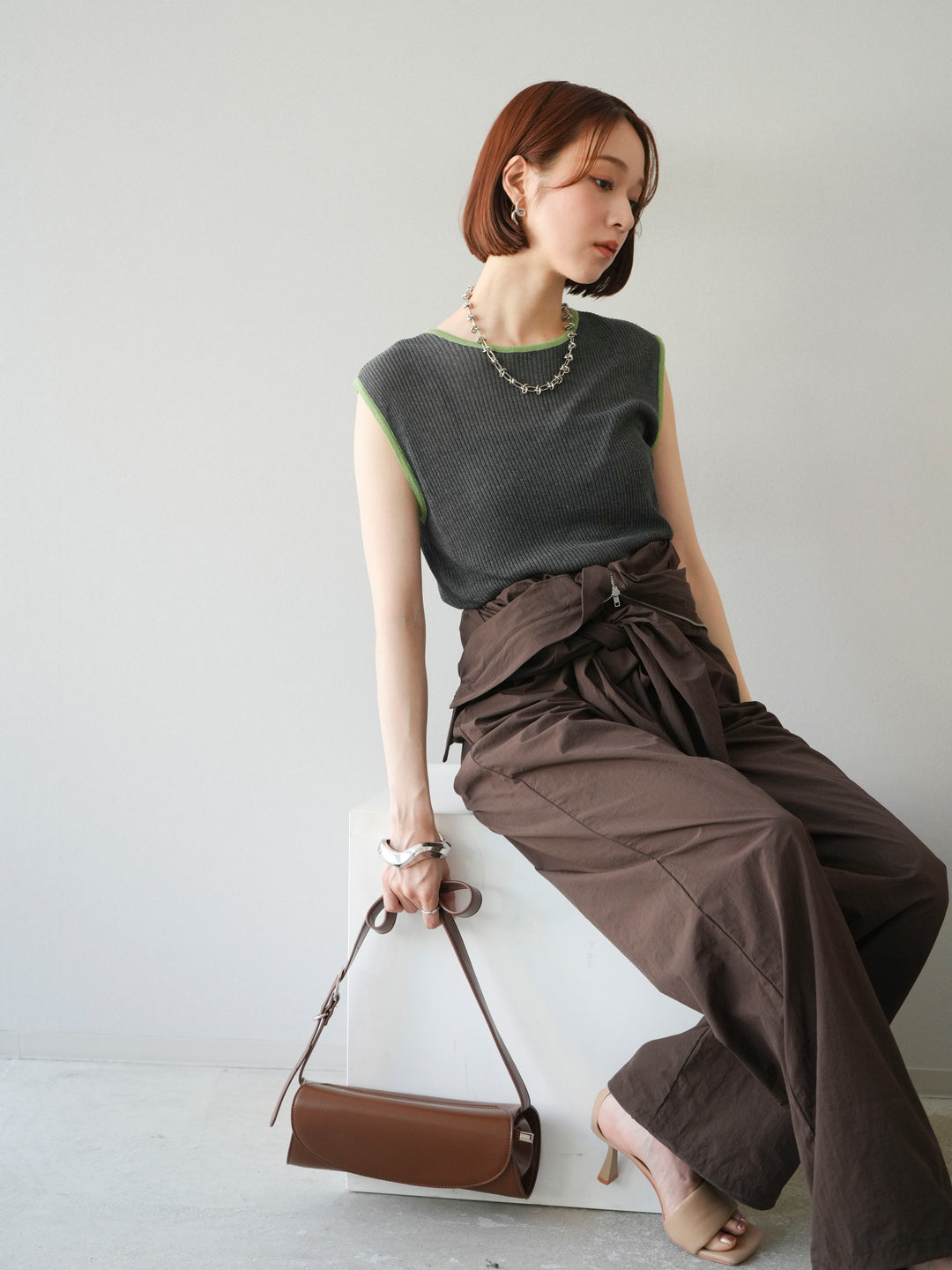 [予約]ナイロンジャンプスーツ/ブラウン