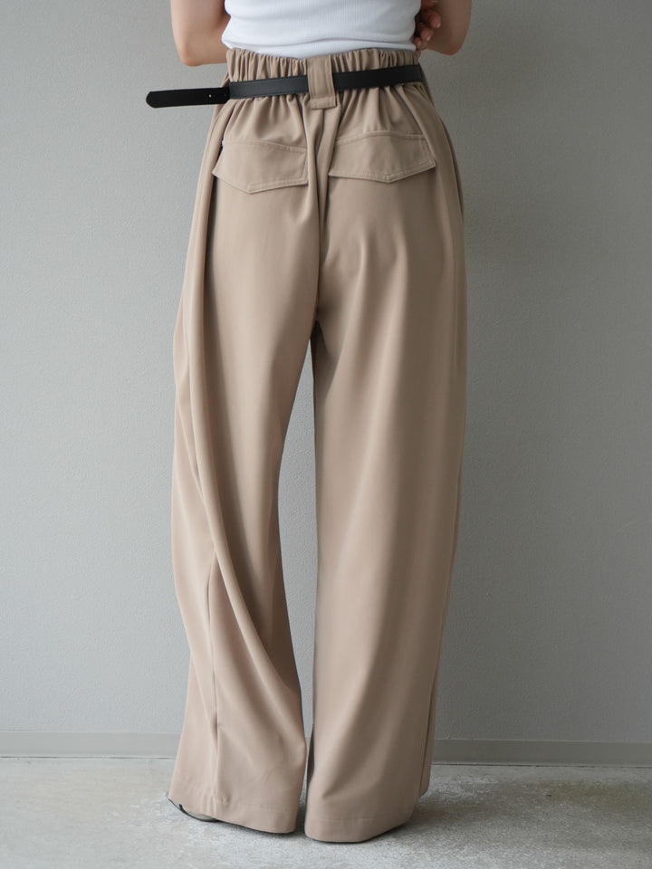 [予約]ベルト付タックワイドパンツ/ベージュ