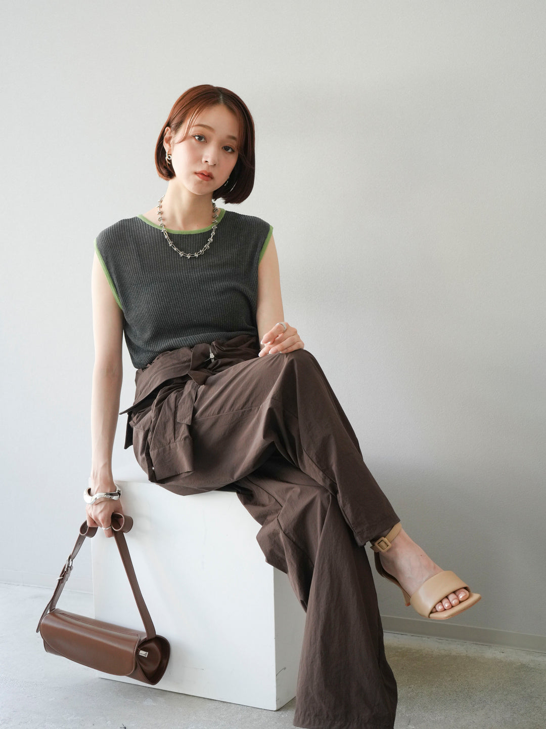 [予約]ナイロンジャンプスーツ/ブラウン