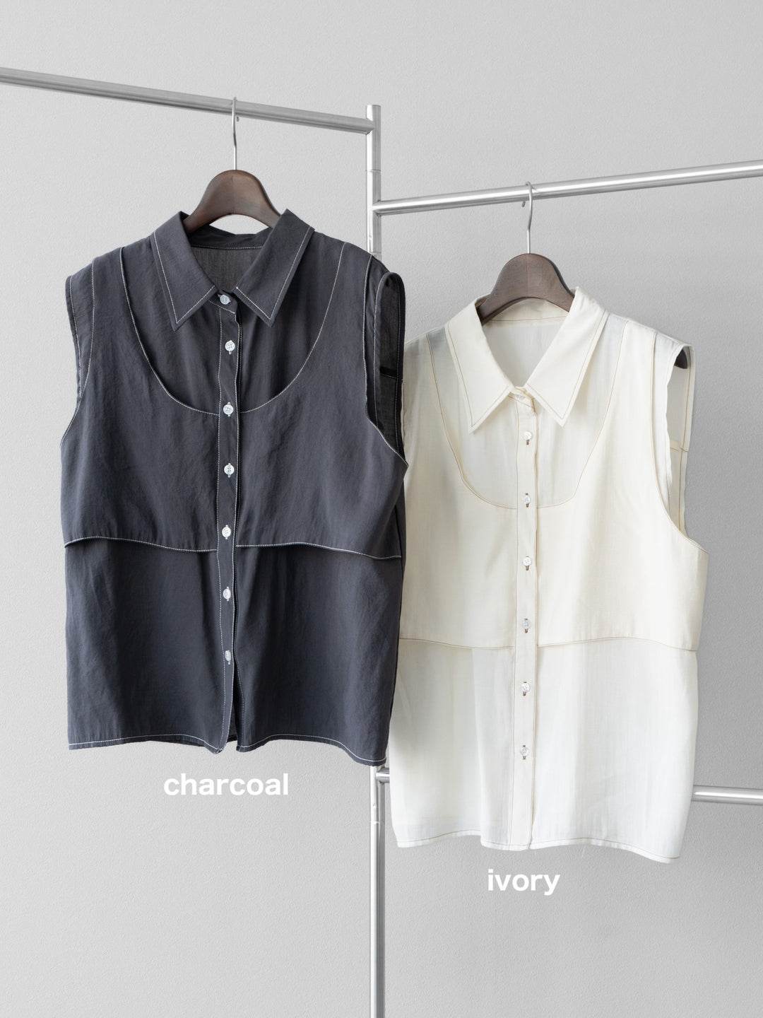 [SET]ステッチシアーレイヤードデザインブラウス+ラインレースデニムパンツ(2set)