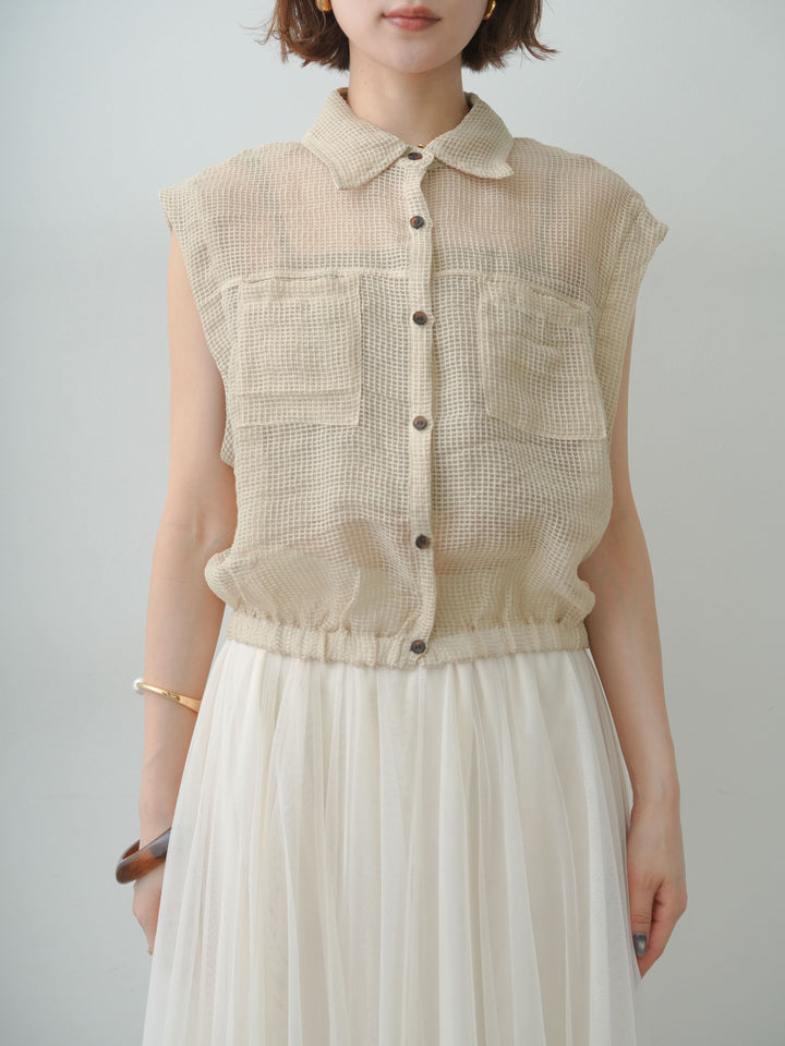 [予約]ラッセルメッシュフレンチシャツ/beige