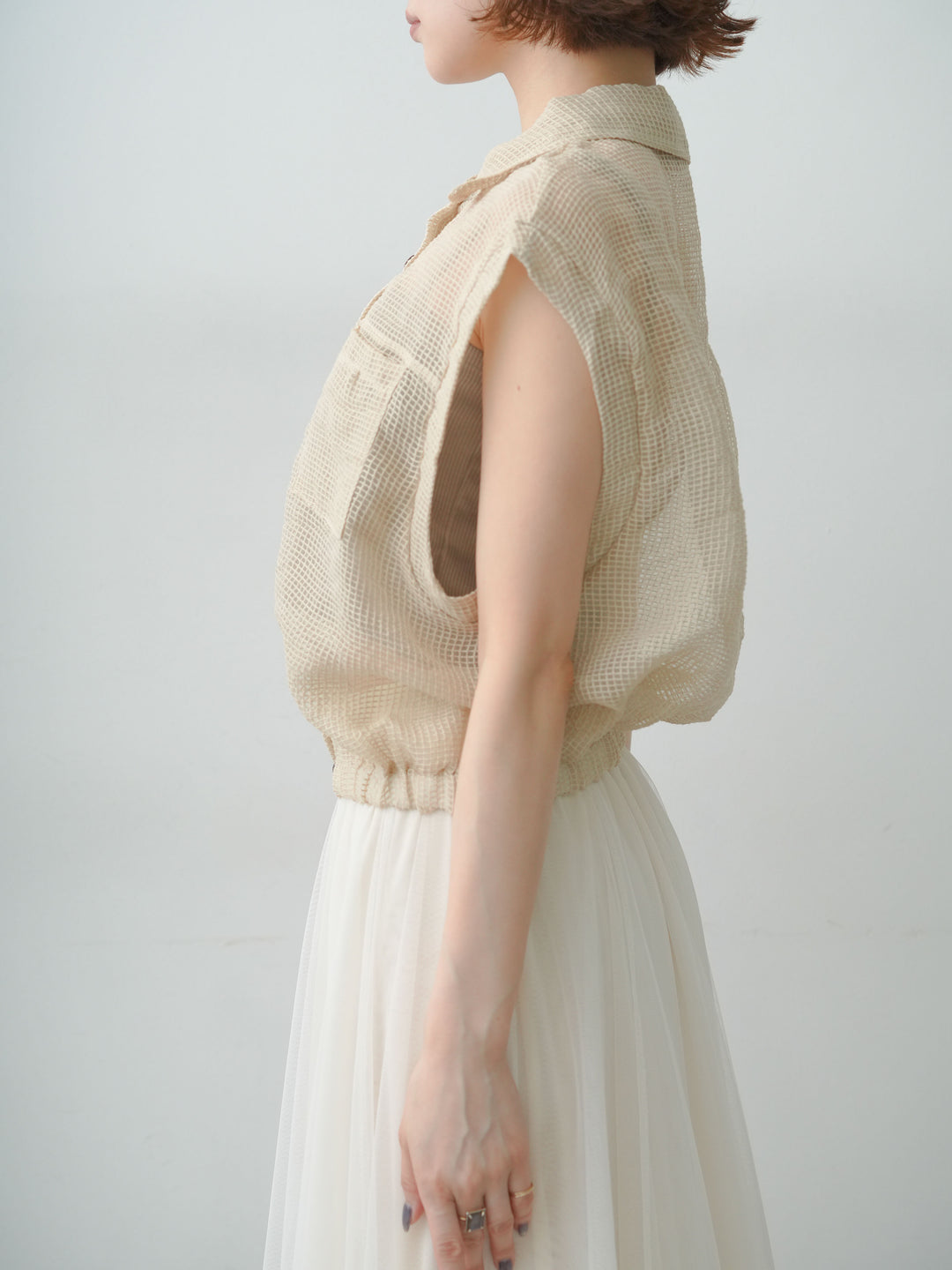 [予約]ラッセルメッシュフレンチシャツ/beige