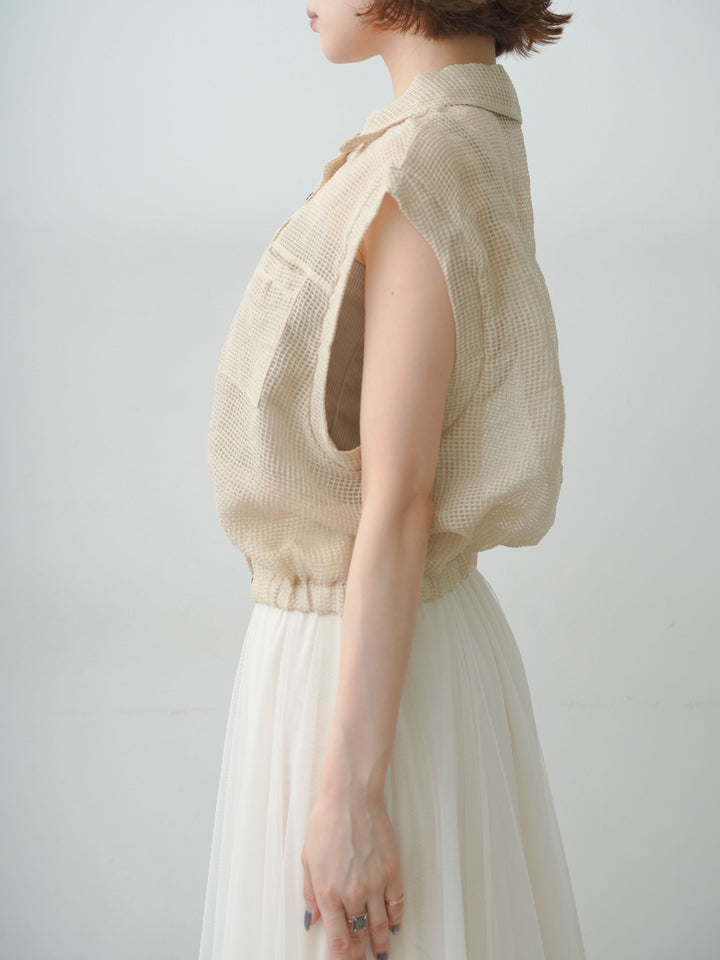 [予約]ラッセルメッシュフレンチシャツ/beige