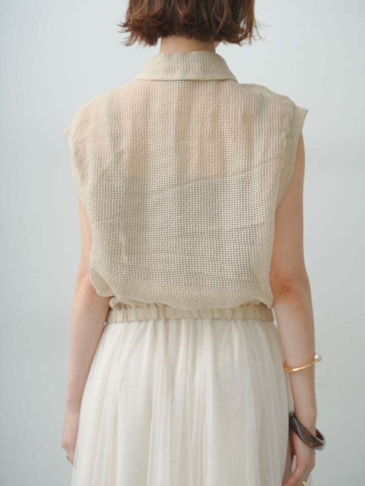 [予約]ラッセルメッシュフレンチシャツ/beige