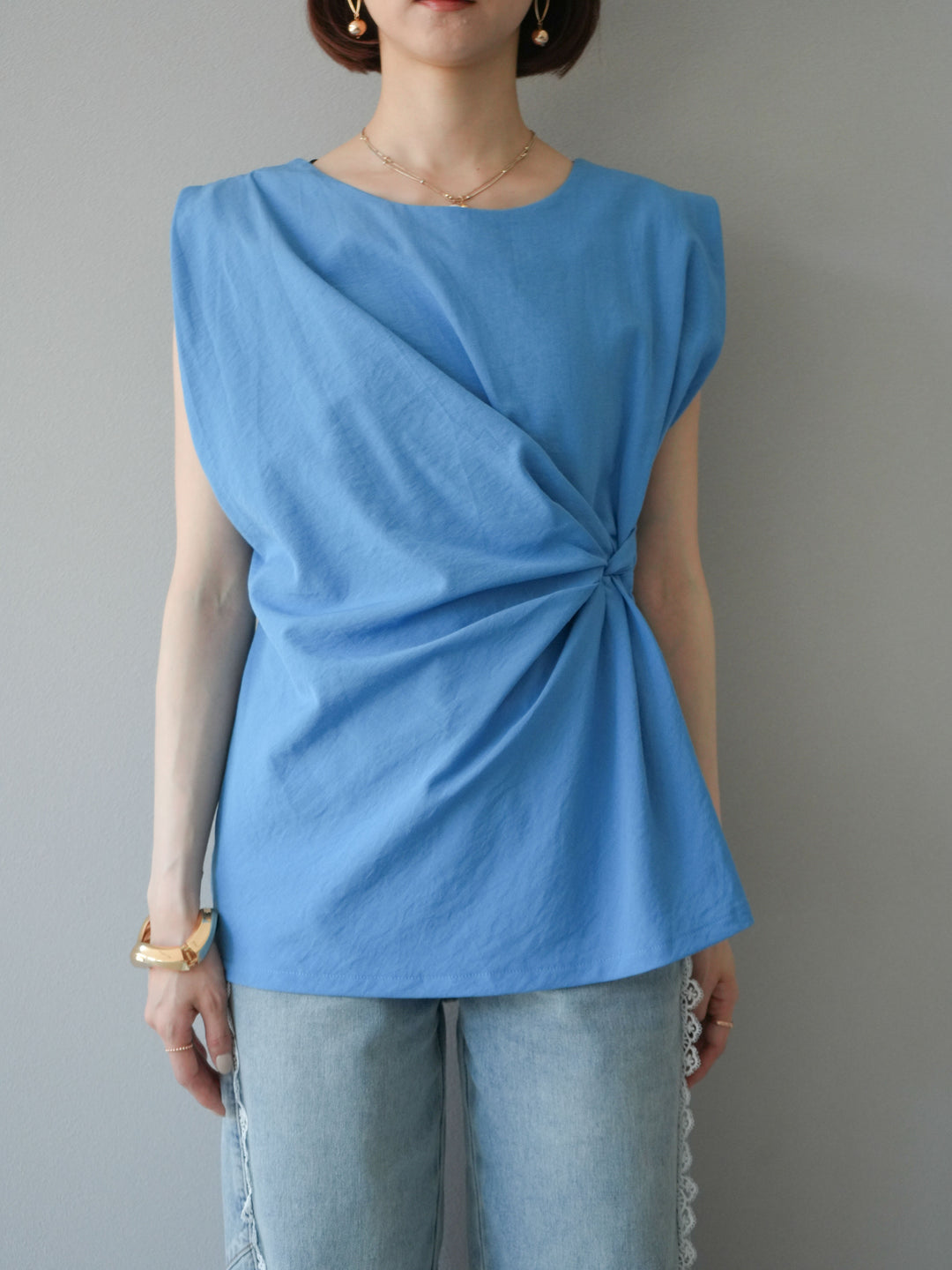 [予約]サイドツイストフレンチトップス/ブルー