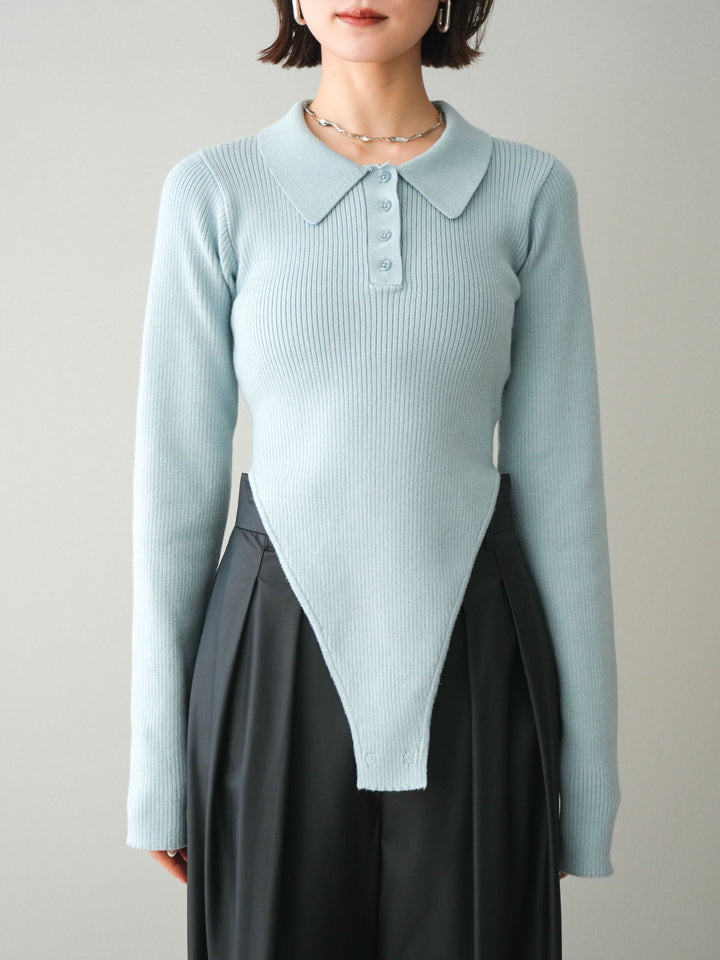 [予約]リブポロニットボディスーツ/blue