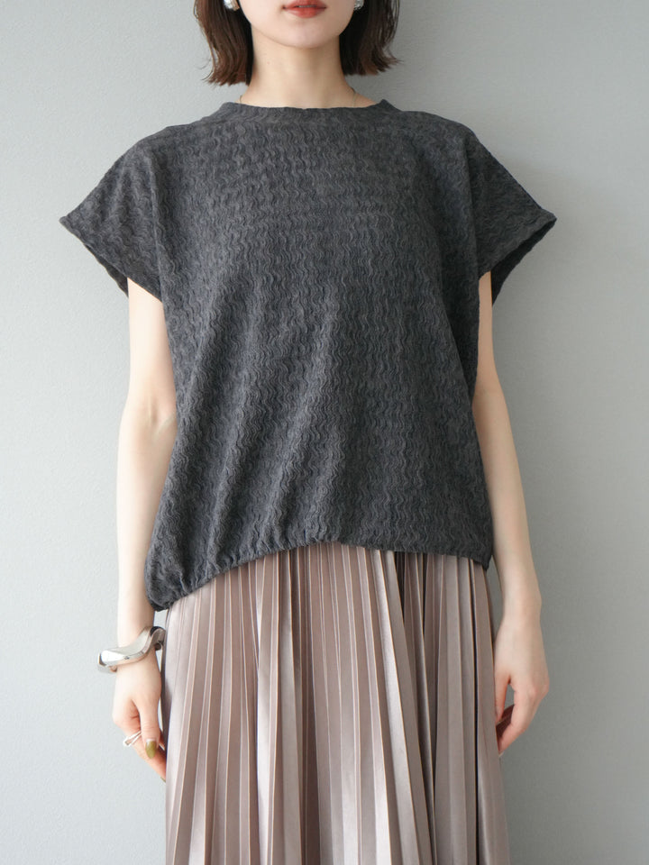 【預購】抽繩下擺提花套頭衫/炭灰色