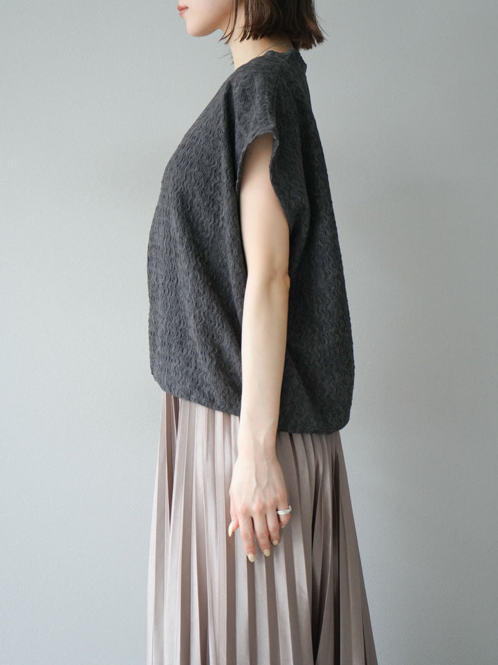 【預購】抽繩下擺提花套頭衫/炭灰色