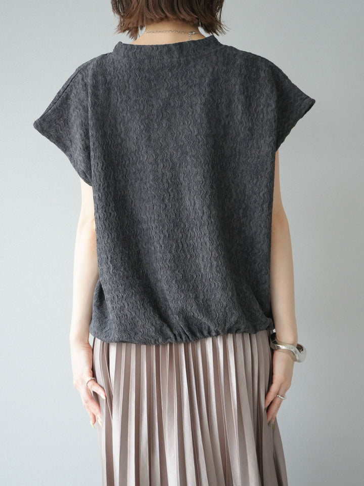 【預購】抽繩下擺提花套頭衫/炭灰色