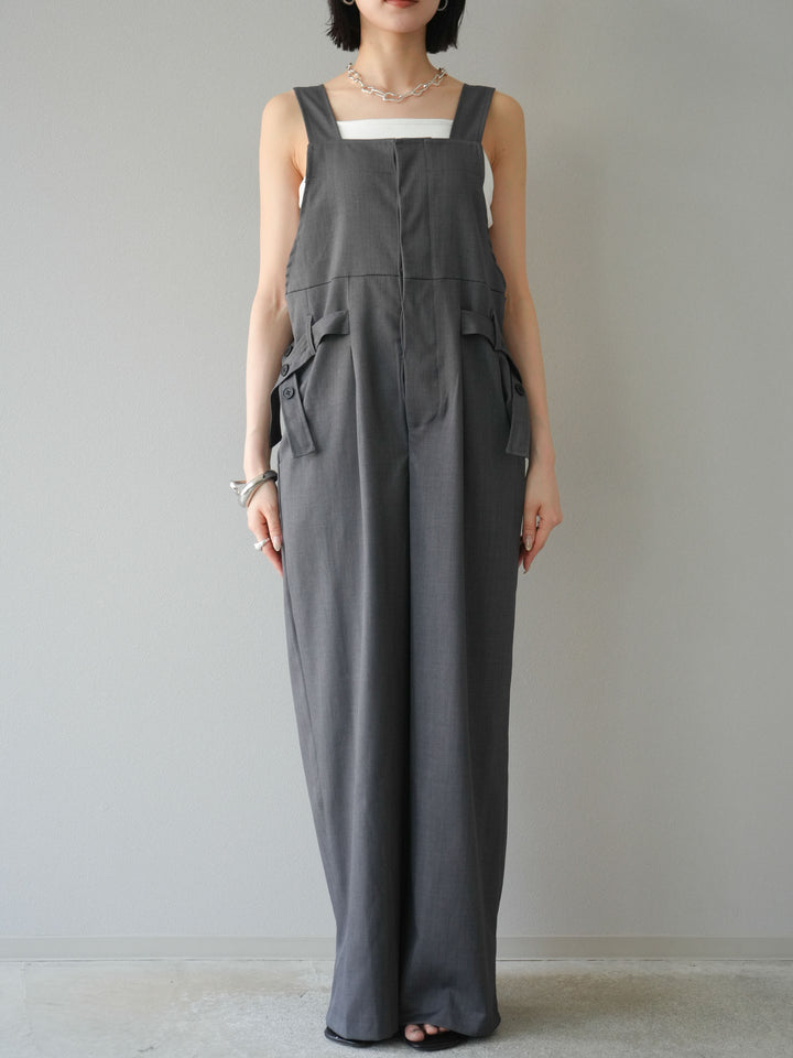 【預購】皮帶設計工裝褲/灰色