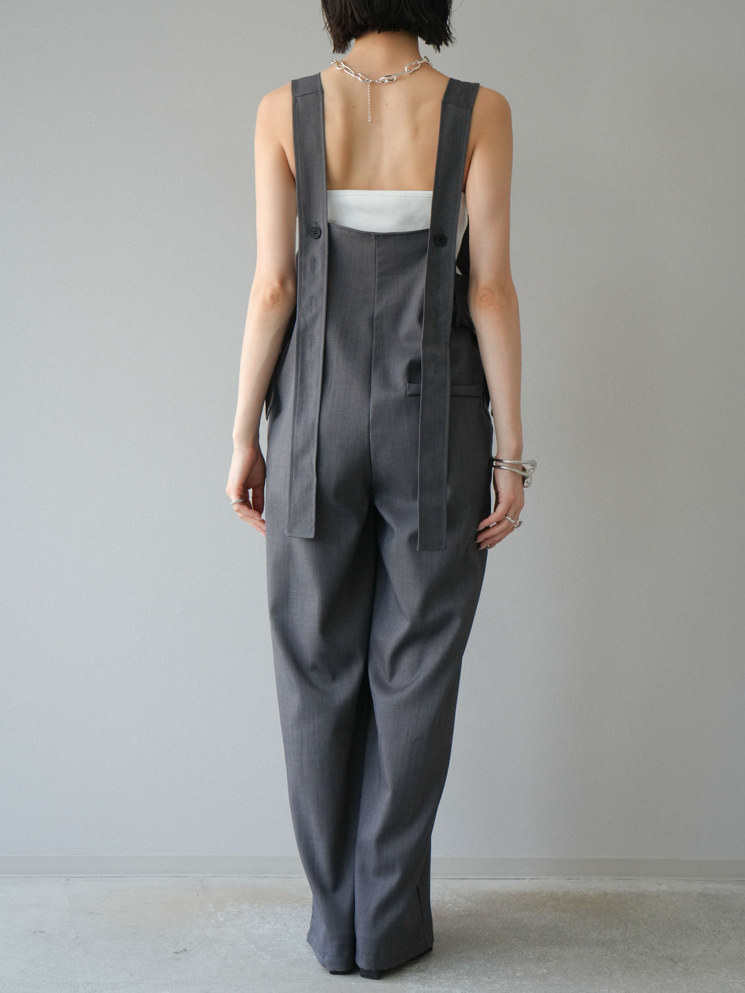 【預購】皮帶設計工裝褲/灰色