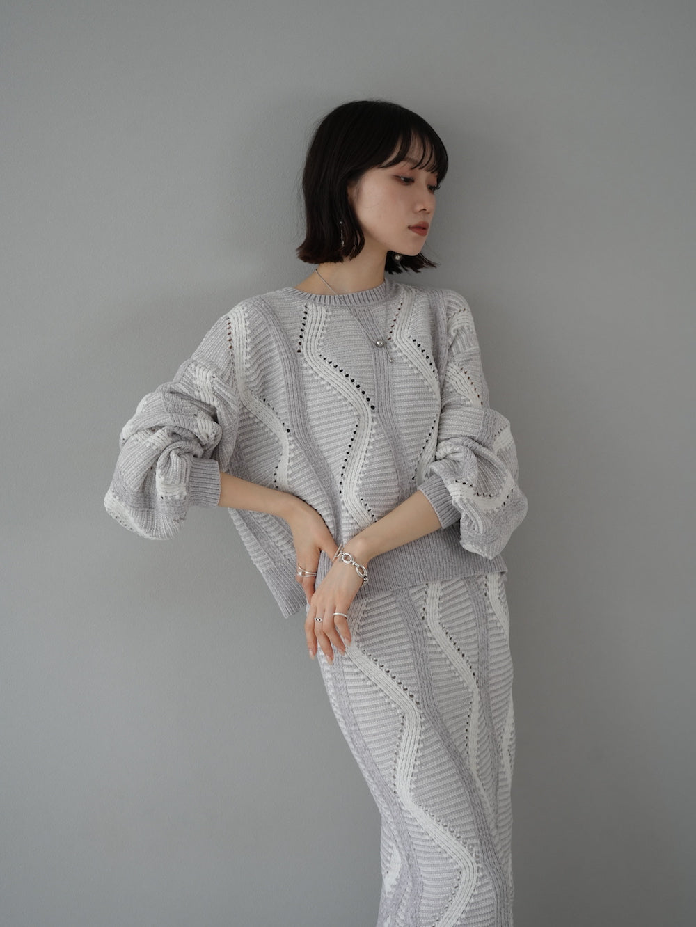 [Pre-order] Wave design mall knit pullover/gray