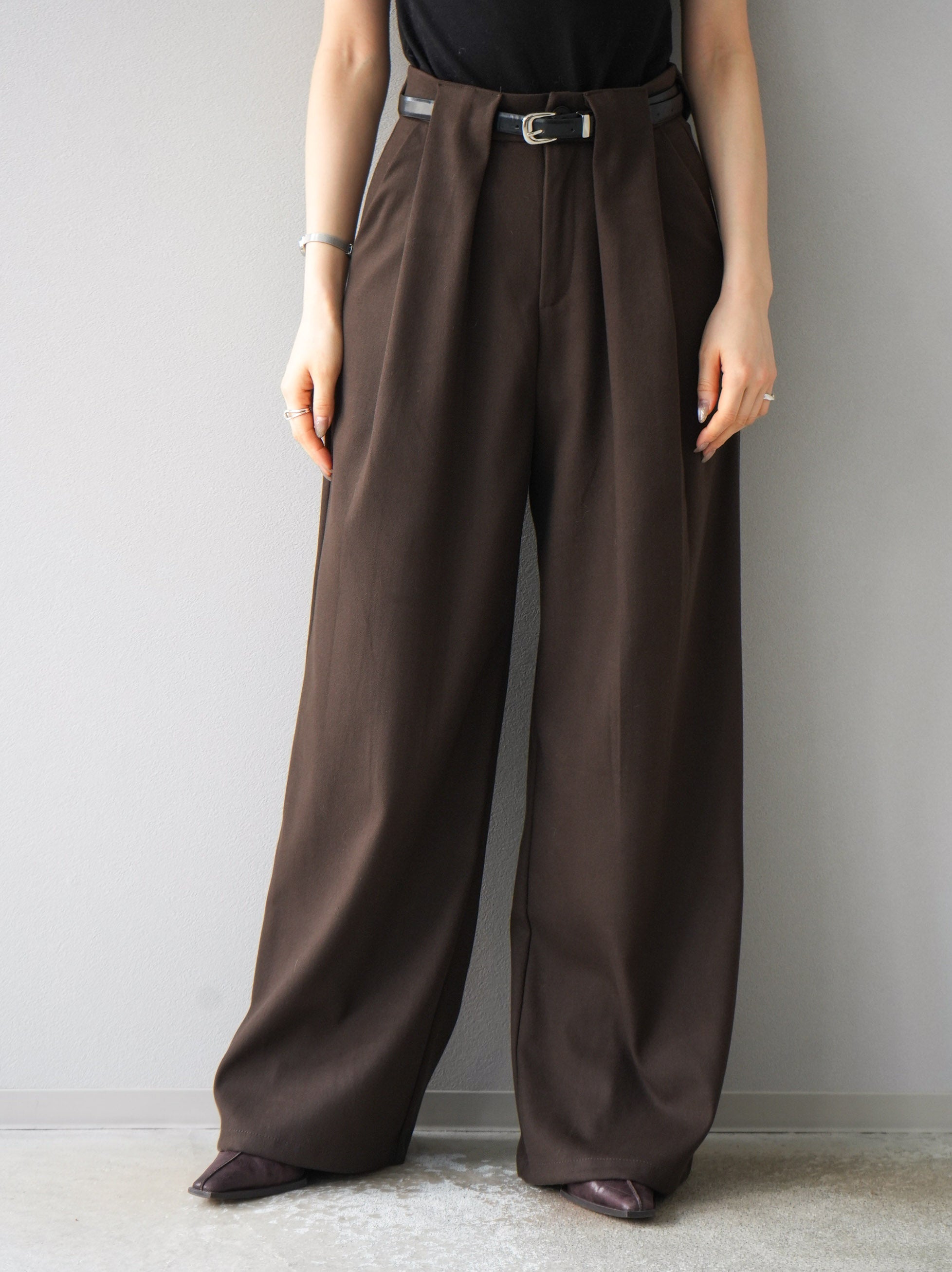 予約]ベルト付ウールタッチワイドパンツ/ブラウン – Lumier