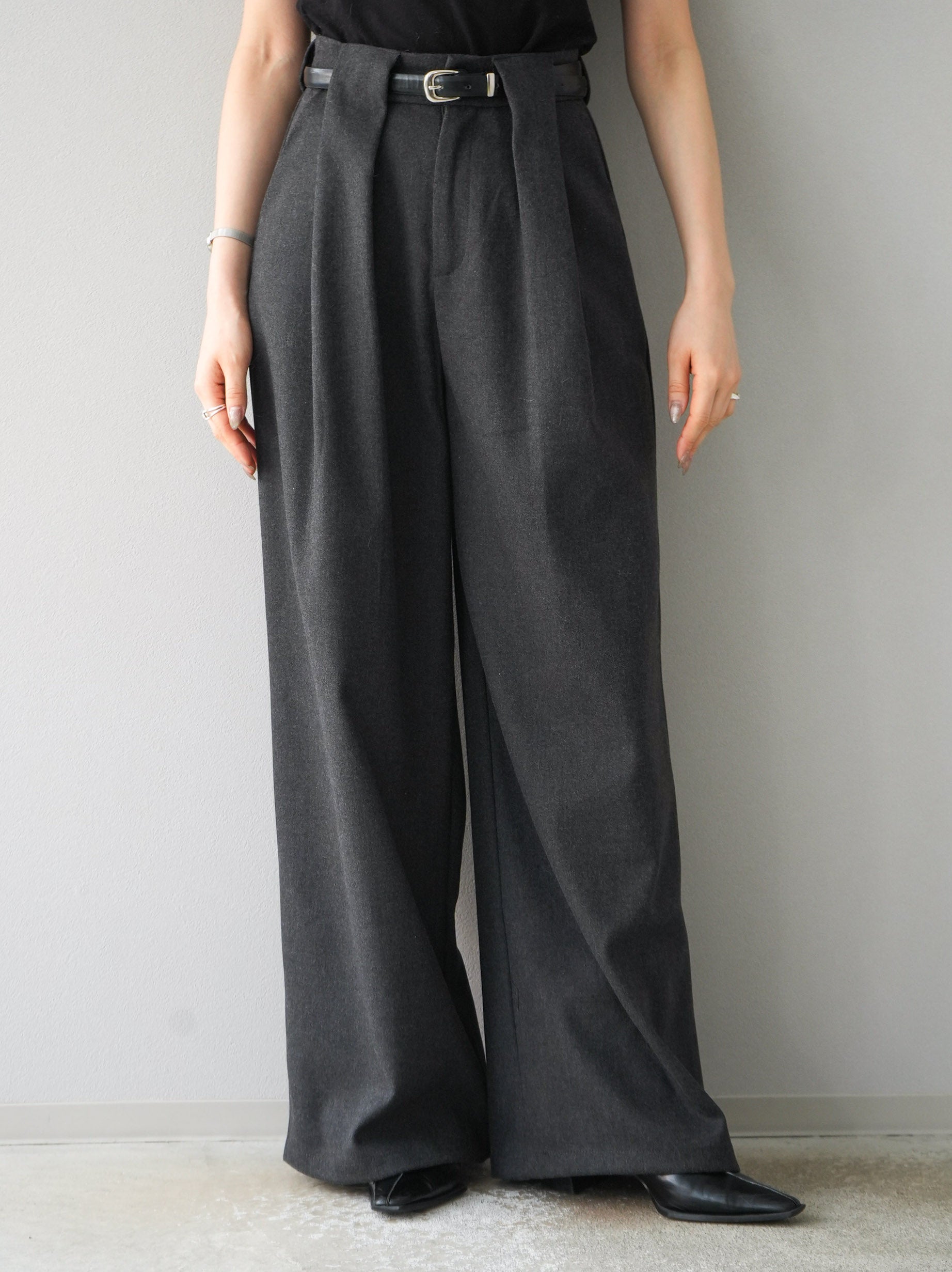 予約]ベルト付ウールタッチワイドパンツ/グレー – Lumier