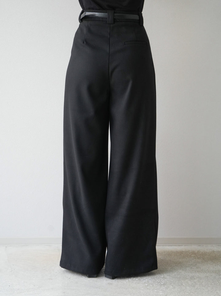 【預購】繫腰帶羊毛觸感寬褲/黑