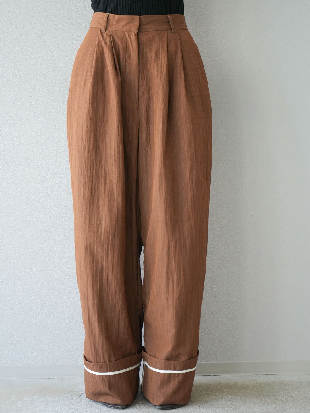 【預購】仿麻下擺寬褲/棕色