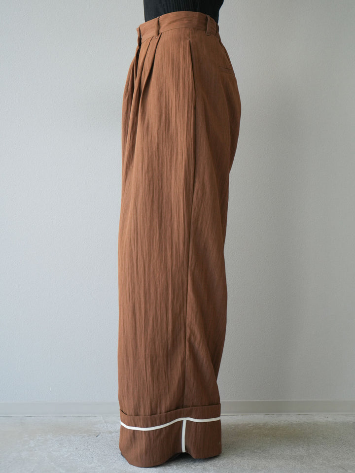 【預購】仿麻下擺寬褲/棕色