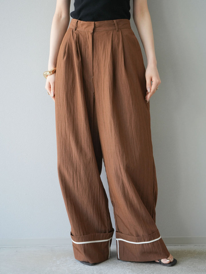 【預購】仿麻下擺寬褲/棕色