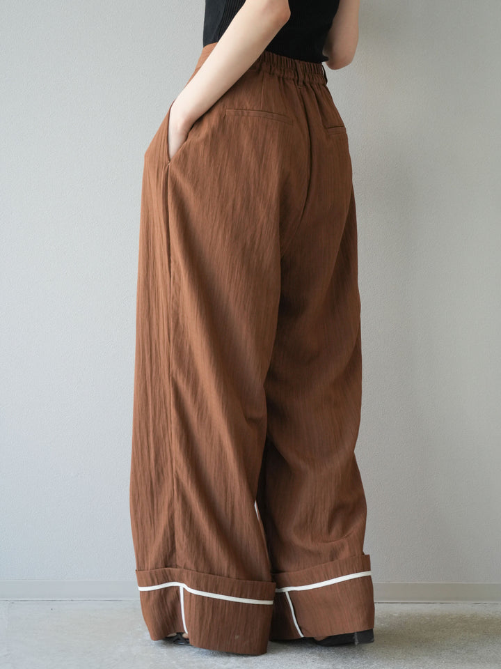 【預購】仿麻下擺寬褲/棕色