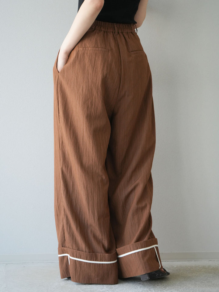 【預購】仿麻下擺寬褲/棕色