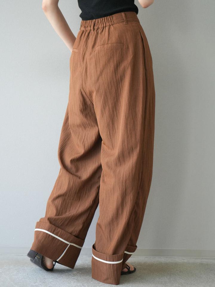 【預購】仿麻下擺寬褲/棕色