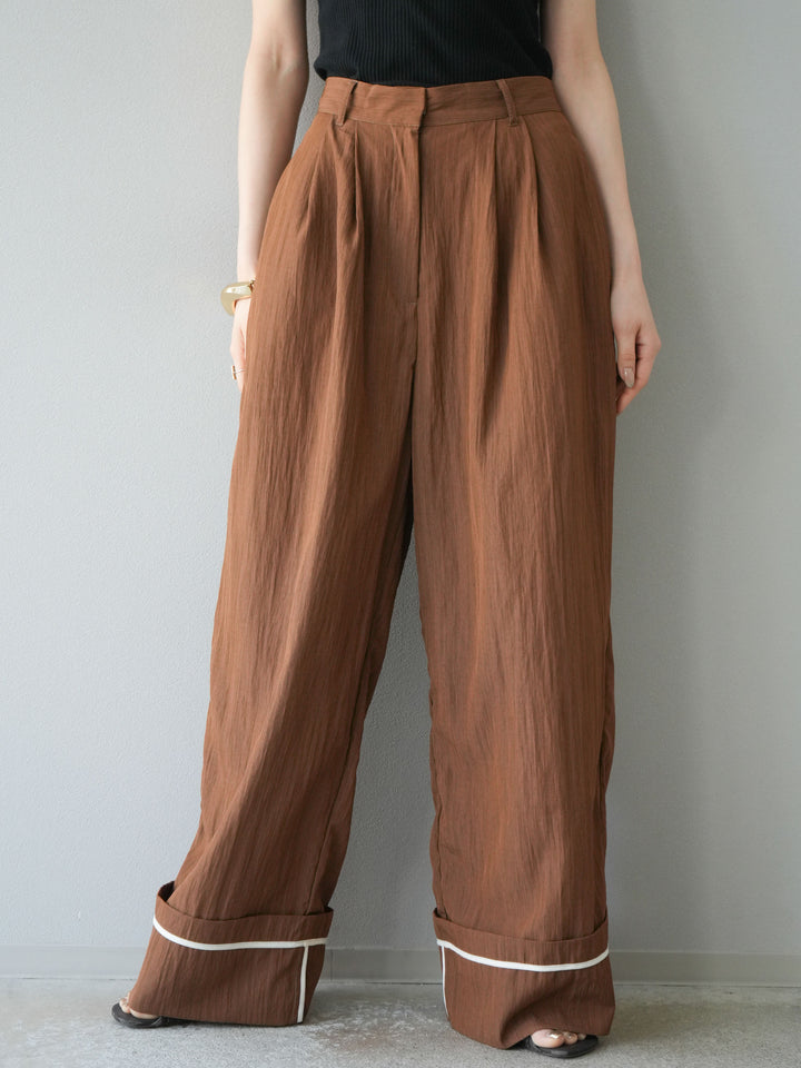 【預購】仿麻下擺寬褲/棕色