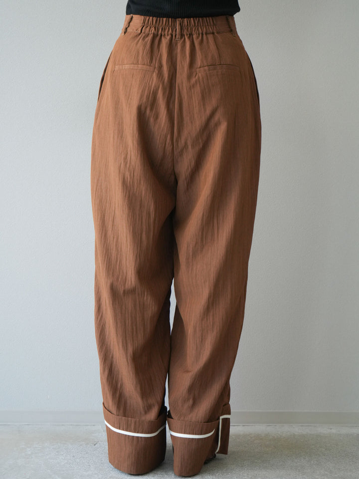 【預購】仿麻下擺寬褲/棕色