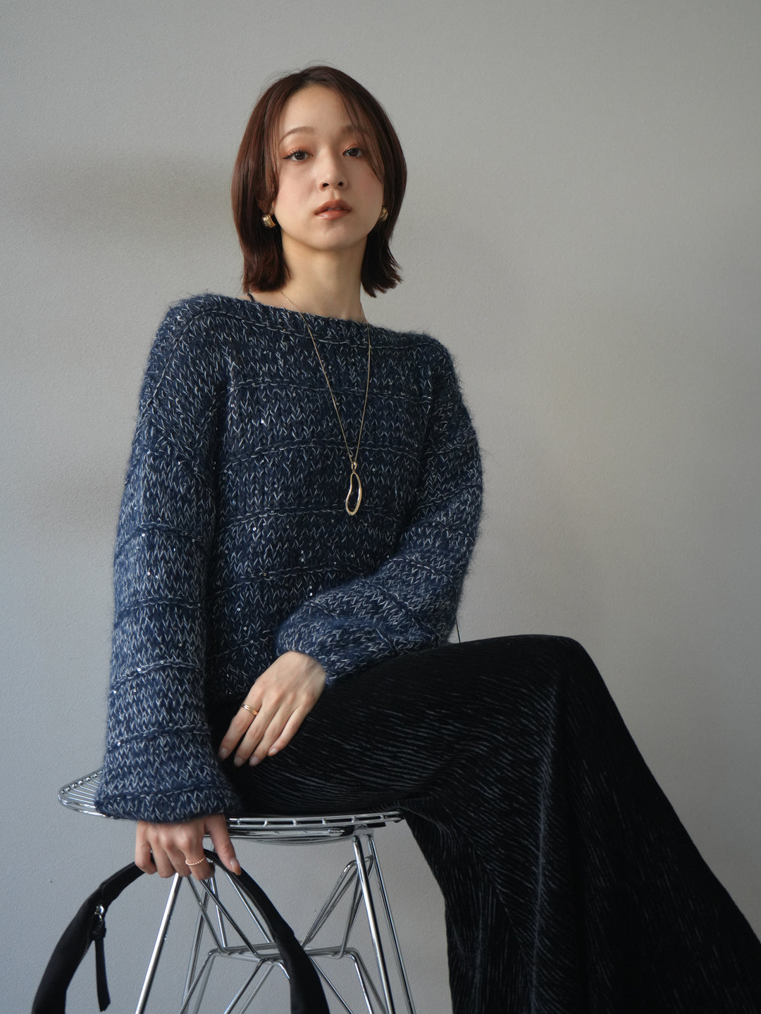 [予約]ドロップモチーフロングネックレス/gold