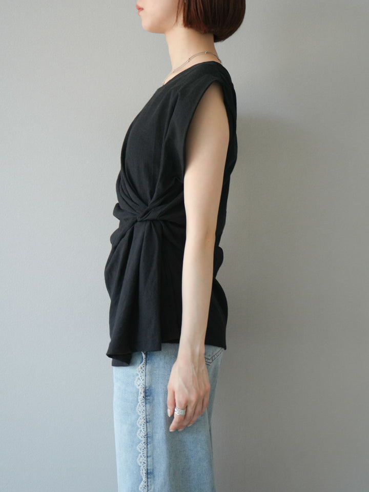 [予約]サイドツイストフレンチトップス/ブラック