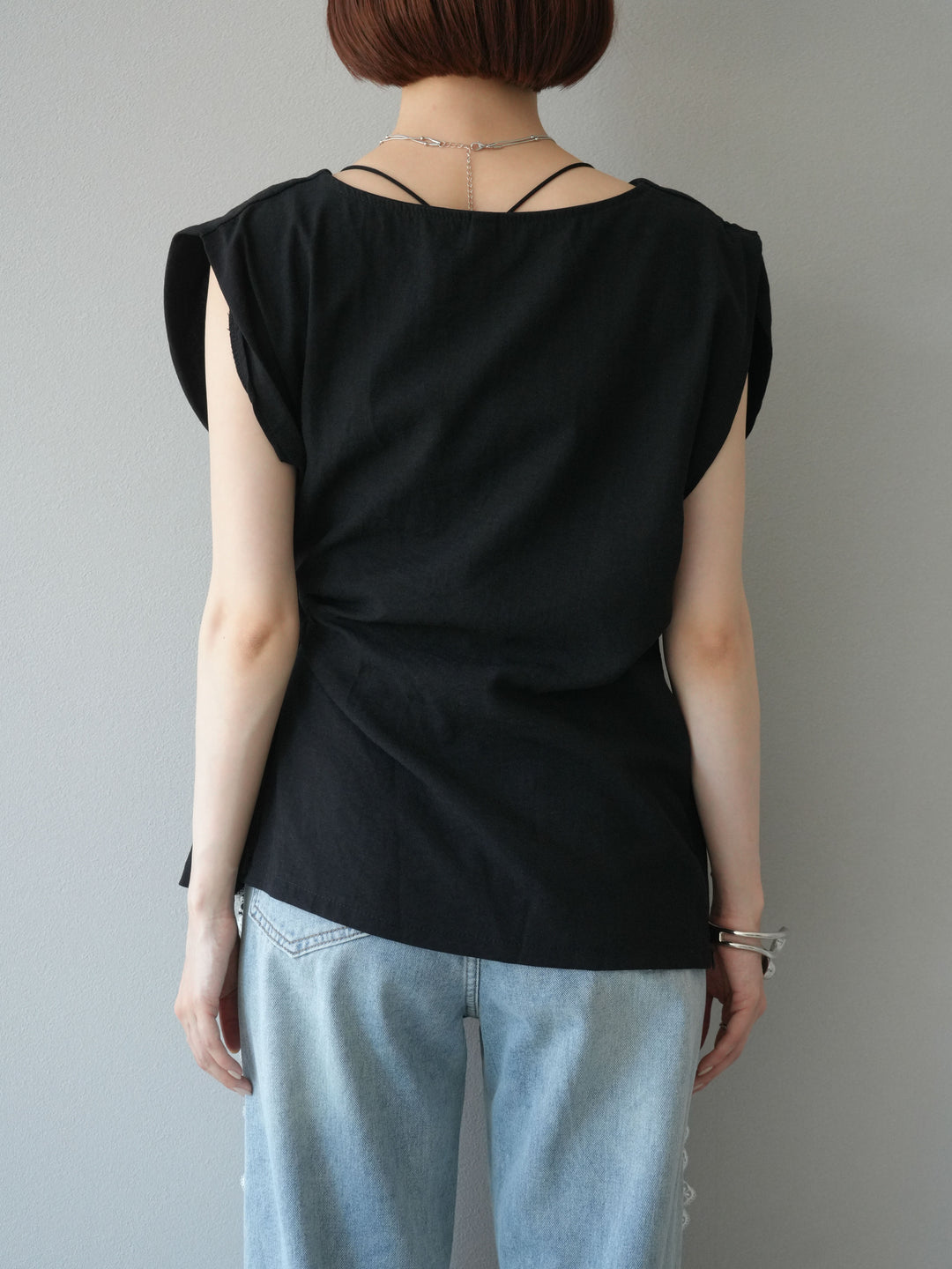 [予約]サイドツイストフレンチトップス/ブラック