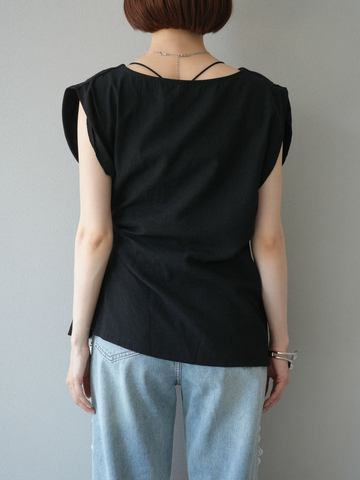[予約]サイドツイストフレンチトップス/ブラック
