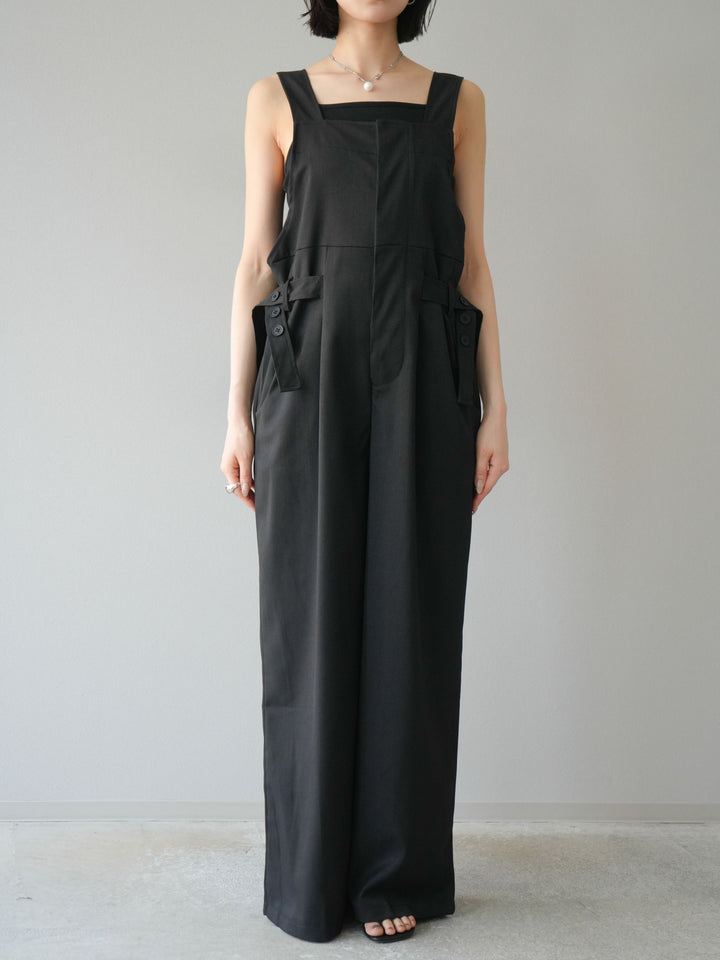 【預購】皮帶設計工裝褲/黑色