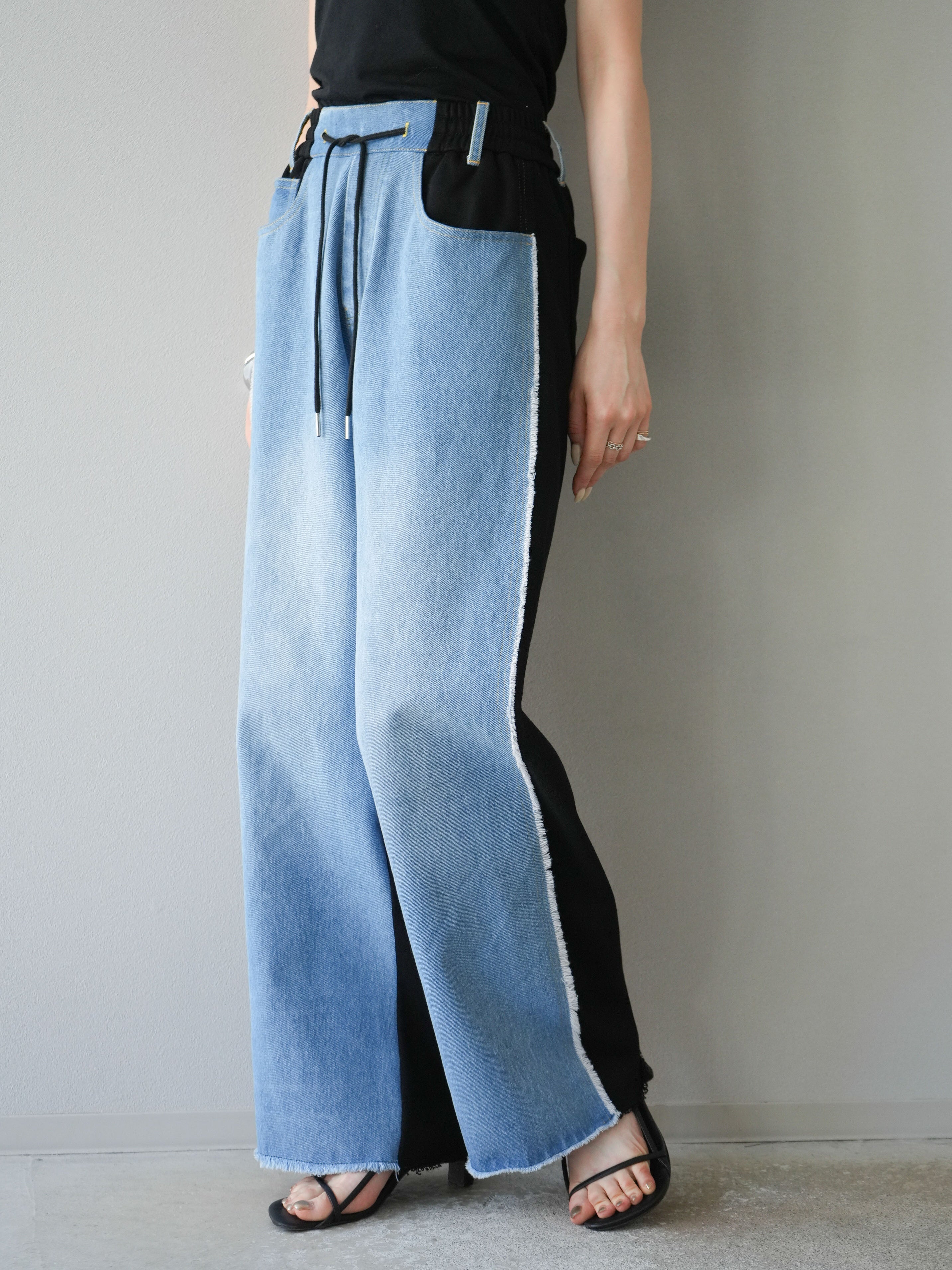 予約]デニムドッキングスウェットパンツ/ブラック – Lumier