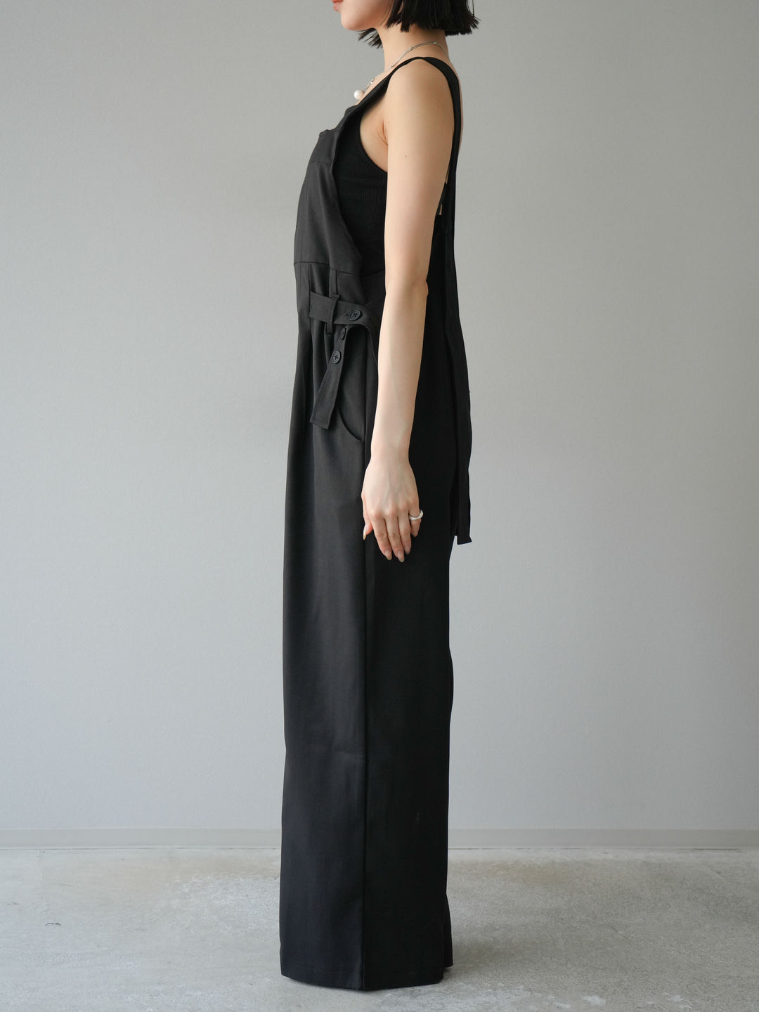 【預購】皮帶設計工裝褲/黑色