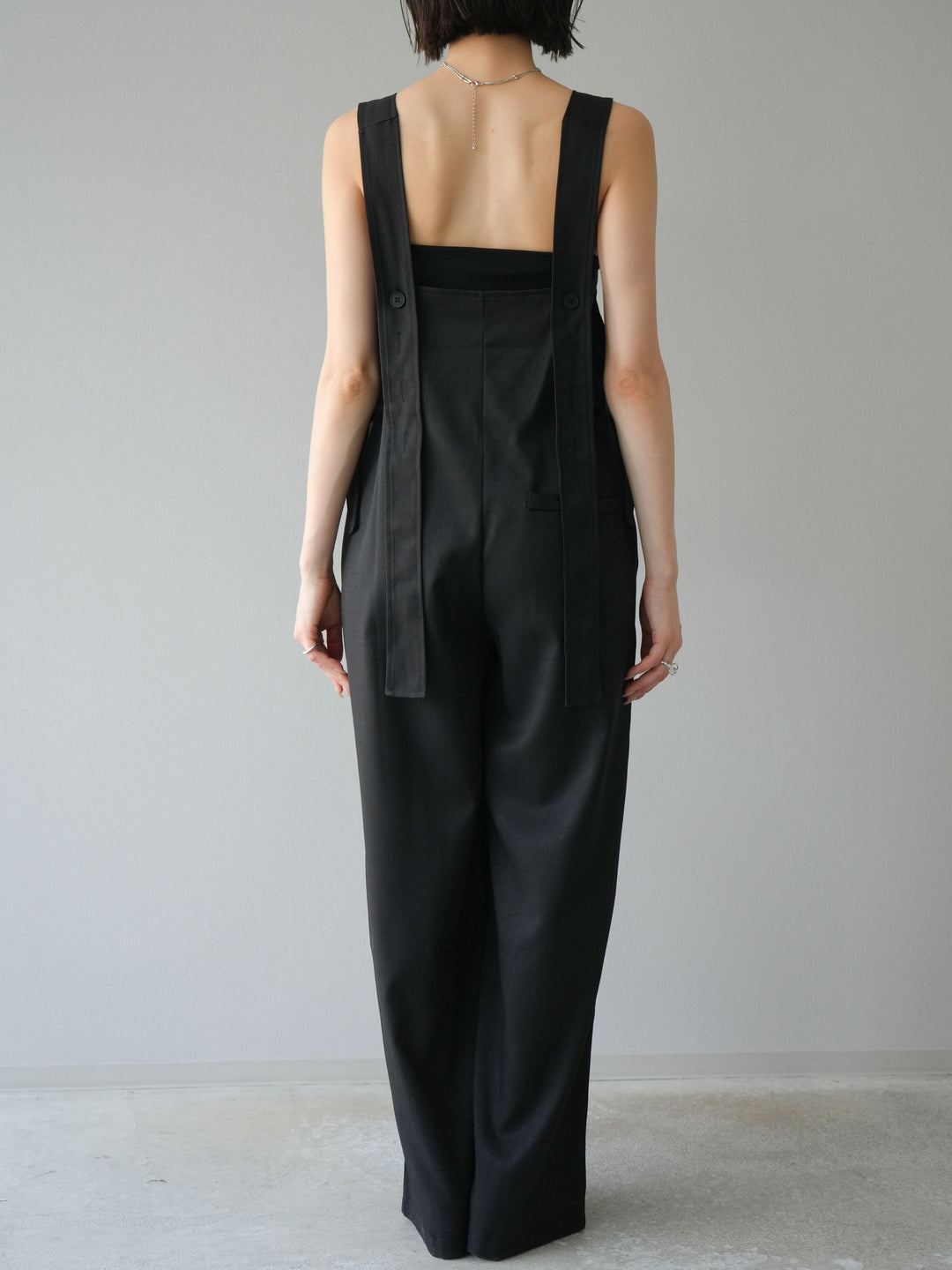 【預購】皮帶設計工裝褲/黑色