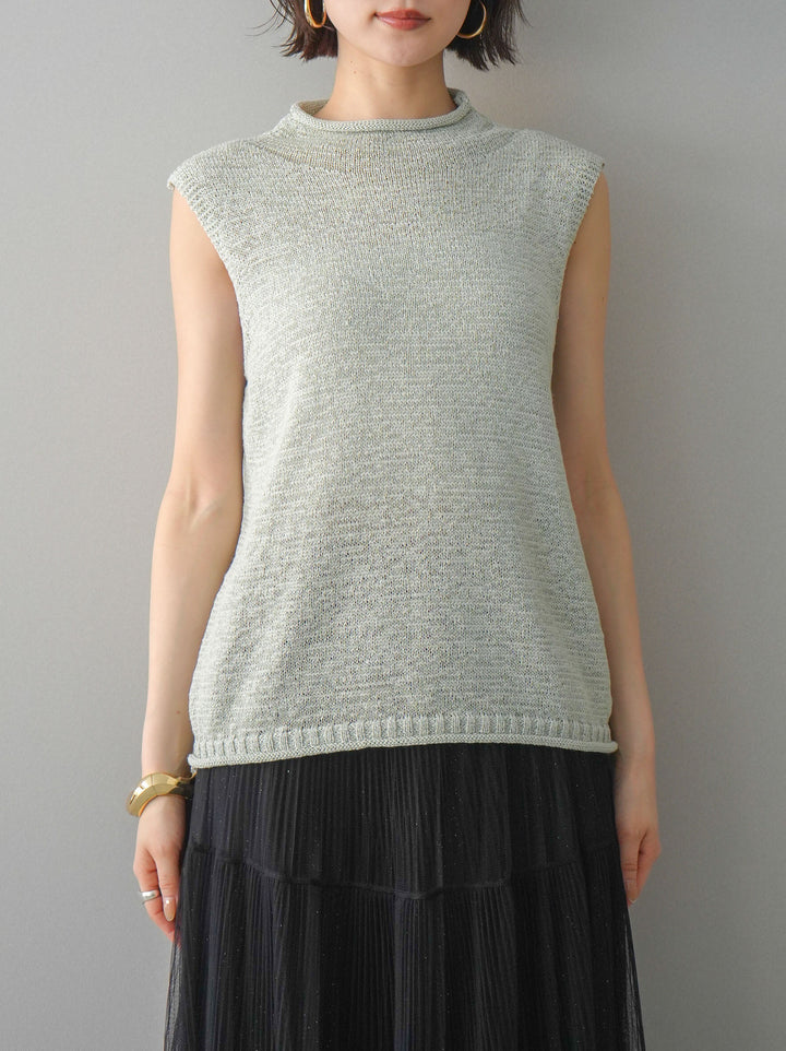 [予約]ノースリーブリネンタッチシアーニットプルオーバー/green