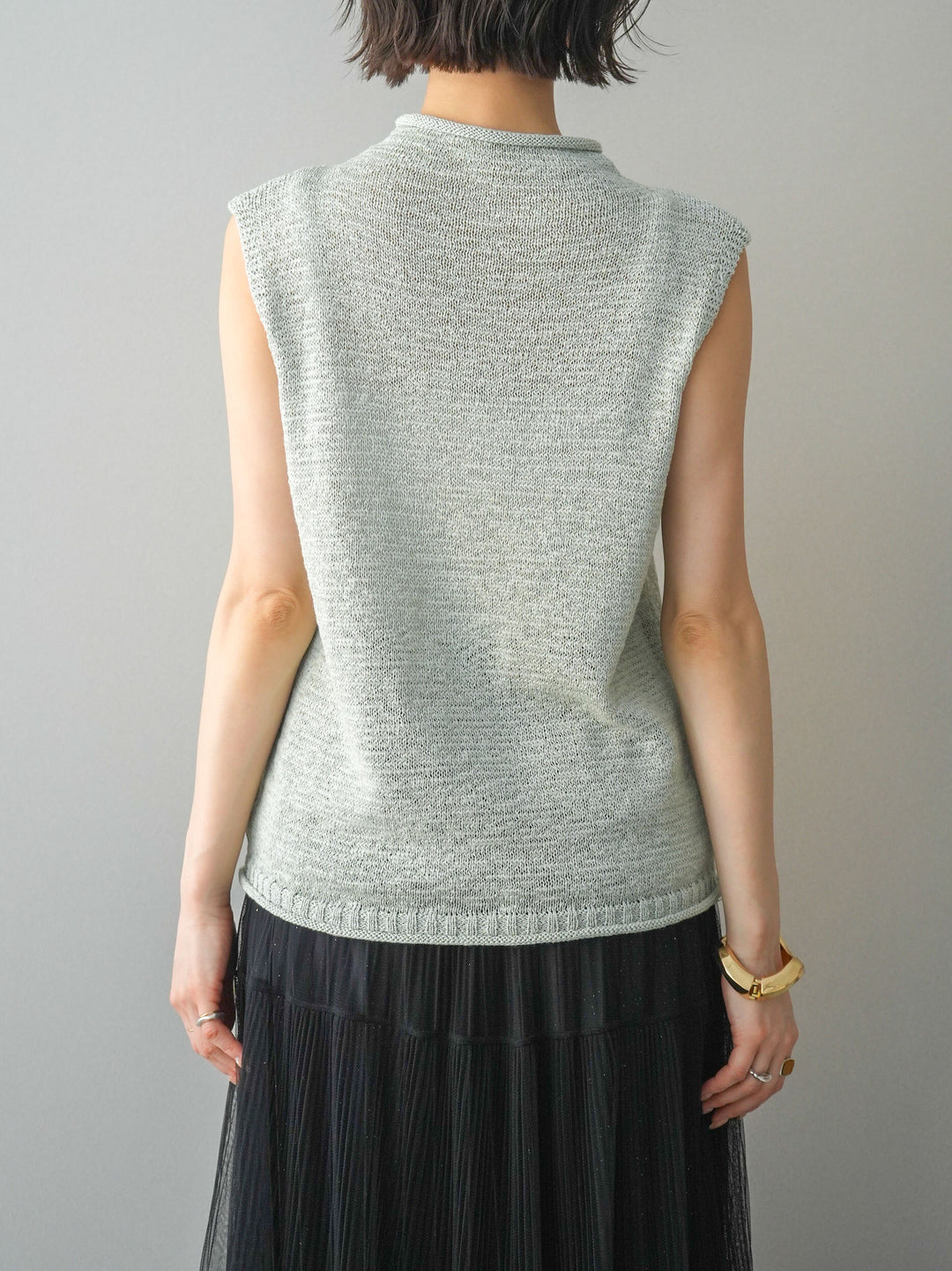 [予約]ノースリーブリネンタッチシアーニットプルオーバー/green