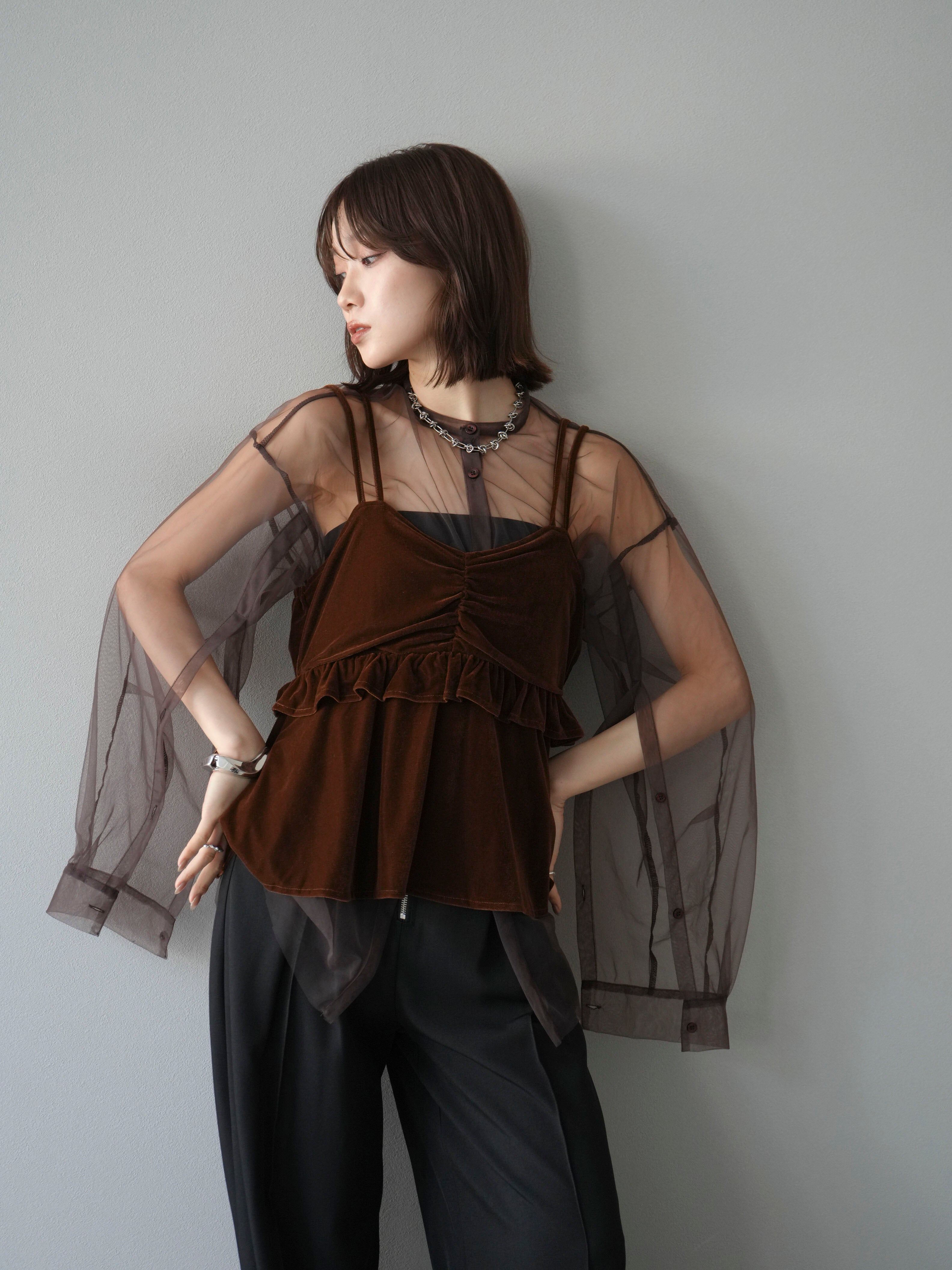 予約]ベロアフリルビスチェ/ブラウン – Lumier