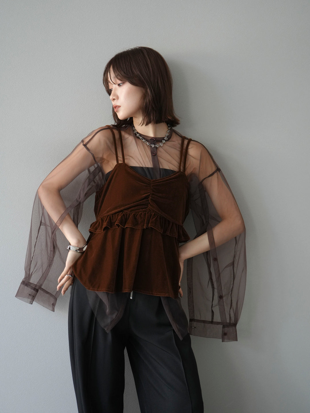 [予約]ベロアフリルビスチェ/ブラウン