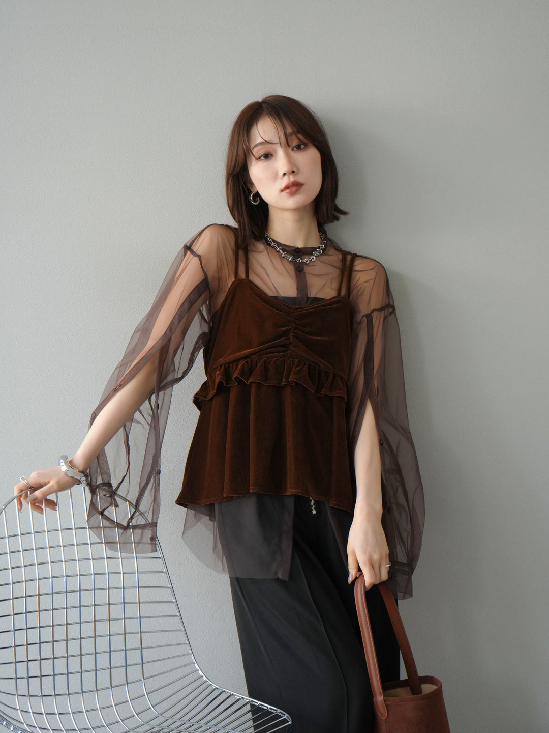 [予約]ベロアフリルビスチェ/ブラウン