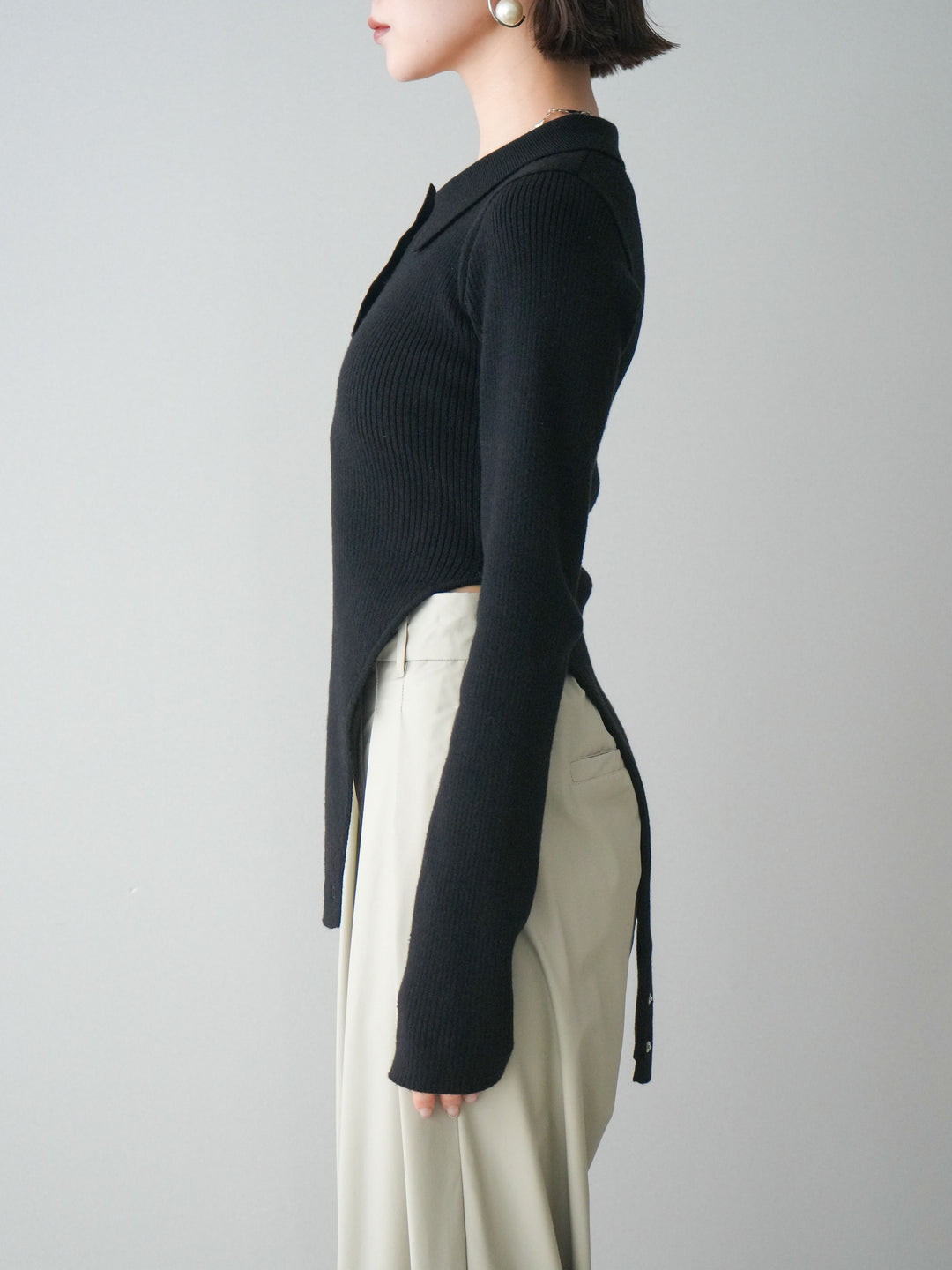 [予約]リブポロニットボディスーツ/black