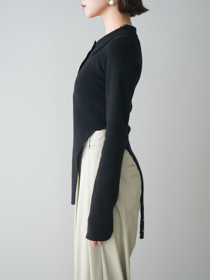 [予約]リブポロニットボディスーツ/black