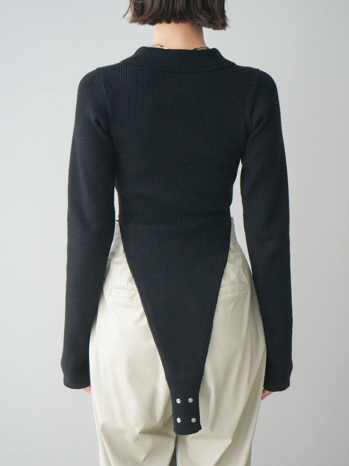 [予約]リブポロニットボディスーツ/black