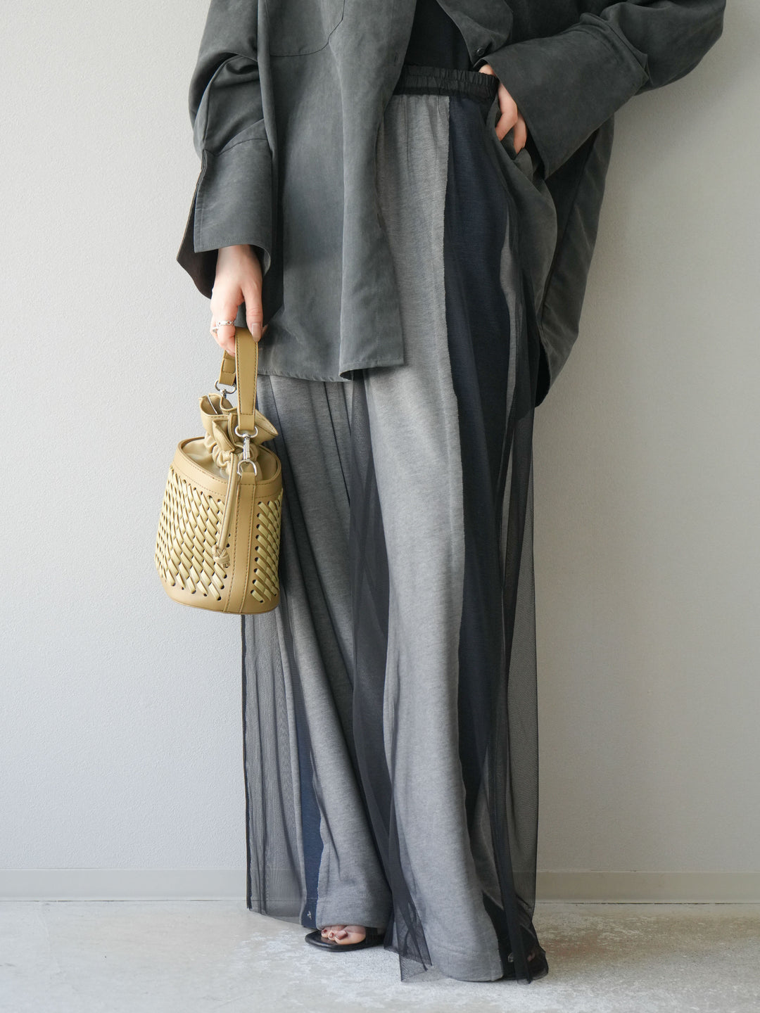 [予約]チュールワイドパンツ/ブラック