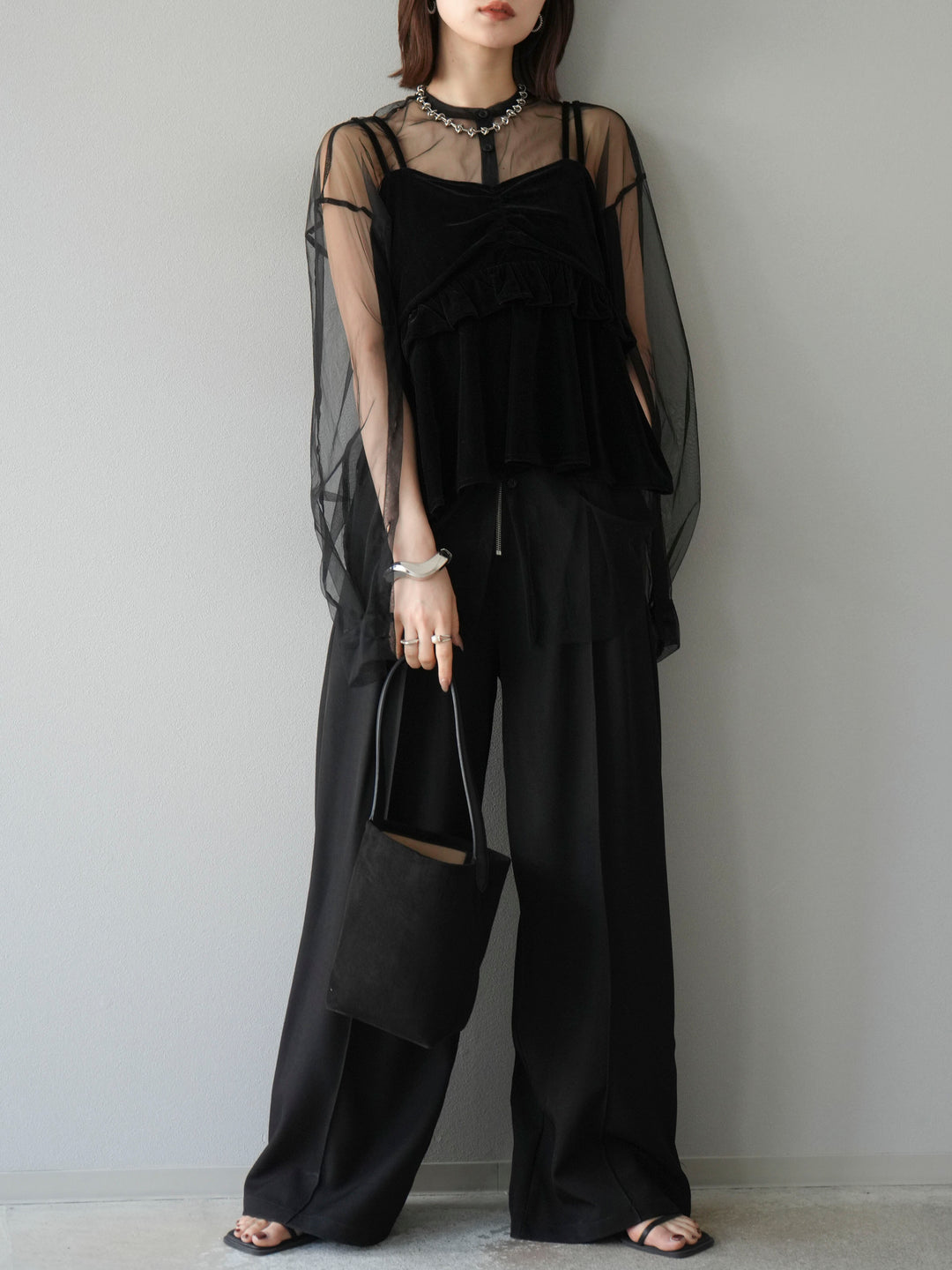 [予約]ベロアフリルビスチェ/ブラック